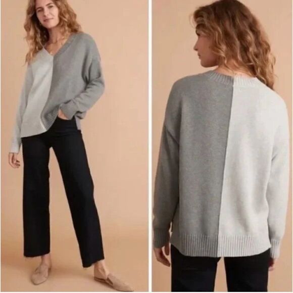 Marine Layer Gisel Oversize Contrast Panel Sweater Vapor/Pavement Merino Small - Picture 1 of 6